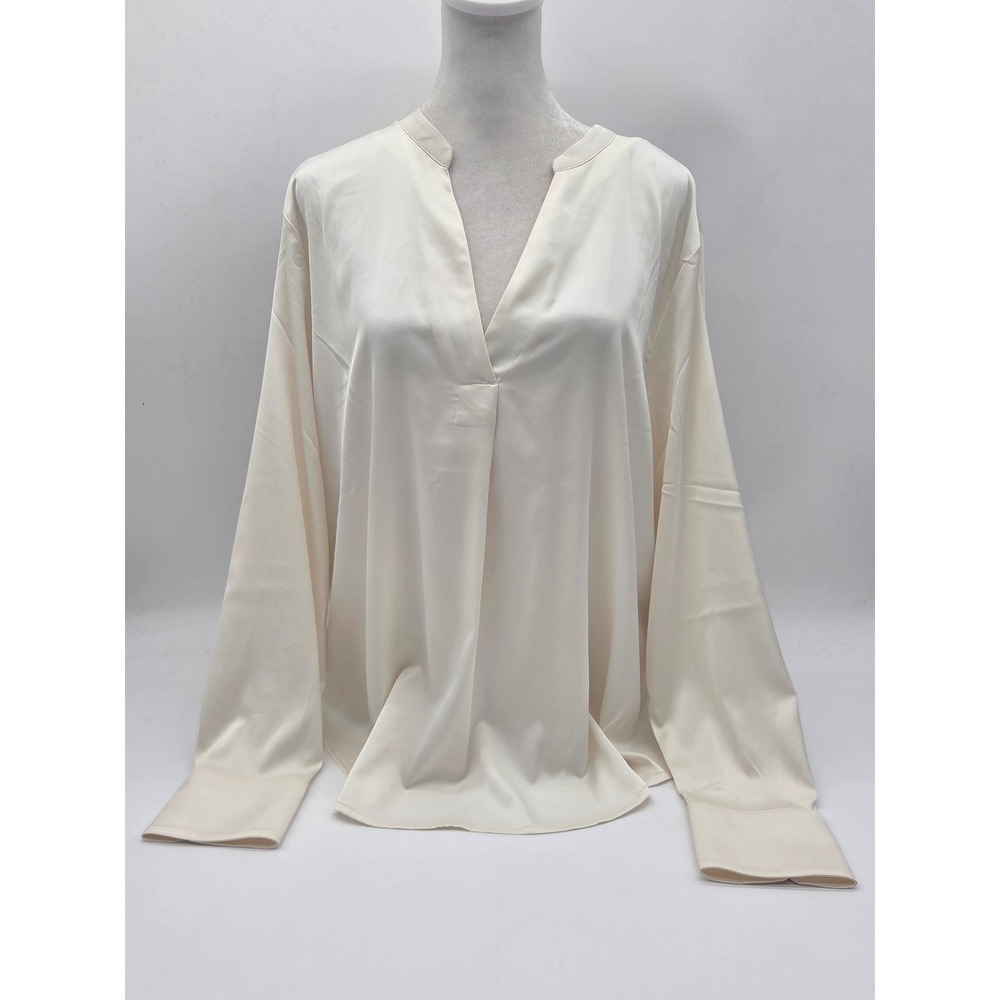 Banana Republic Women's L Ivory Satin Split Neck Long Sleeve Blouse NWT 101-929